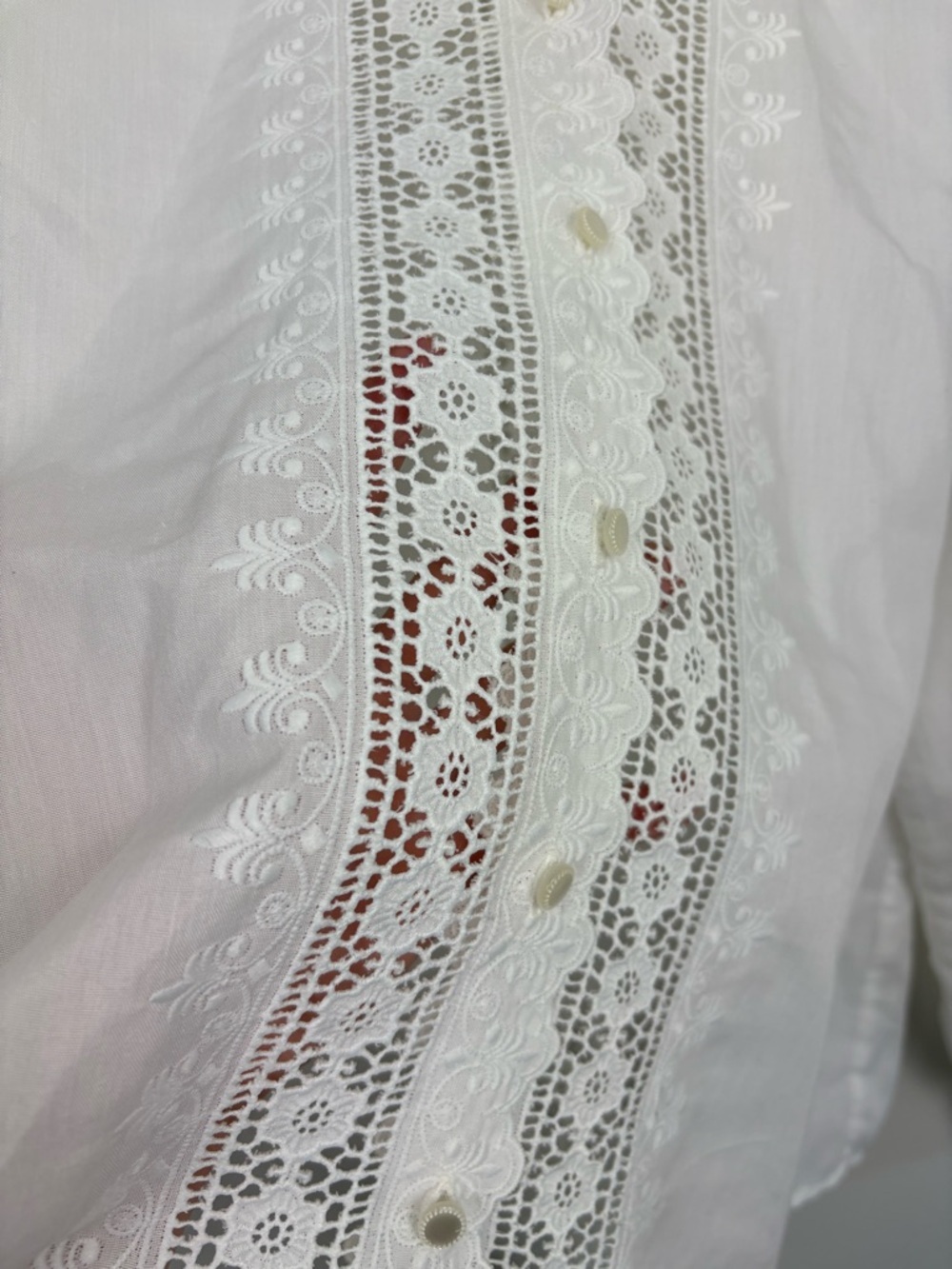 Vintage Plus Size White Lace Trim Button-Up Blouse lightweight boho Cottagecore - Picture 7 of 14